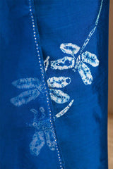 Blue Chiniya Silk Shibori Unstitched Suit with Butterfly Motif Embroidery