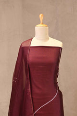 Maroon Chiniya Silk Shibori Unstitched Suit with  Butterfly Motif Embroidery