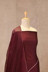 Maroon Chiniya Silk Shibori Unstitched Suit with  Butterfly Motif Embroidery