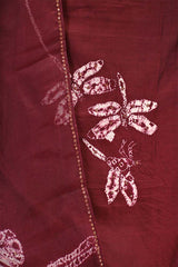 Maroon Chiniya Silk Shibori Unstitched Suit with  Butterfly Motif Embroidery