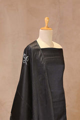 Black Chiniya Silk Shibori Unsticthed Suit With Bird Motif Embroidery
