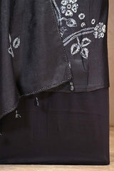 Black Chiniya Silk Shibori Unsticthed Suit With Bird Motif Embroidery