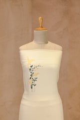 Off-White Mulmul Suit Set With Mustard Yellow Floral Embroidery