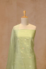 Sage Green Katan Silk Suit Set with Scalloped Organza Dupatta