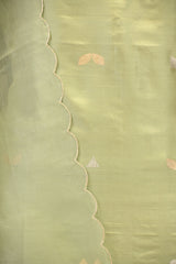 Sage Green Katan Silk Suit Set with Scalloped Organza Dupatta