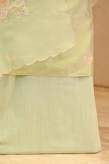Sage Green Katan Silk Suit Set with Scalloped Organza Dupatta