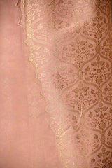 Rose Gold Katan Silk Suit Set With Handwoven Jaal & Organza Dupatta