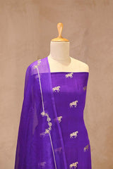 Purple Chiniya Silk Suit Set With Ashva Motifs & Gold Embellished Dupatta