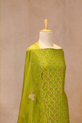 Henna Green Chiniya Silk Suit Set With Bandhni Jaal & Organza Embellished Dupatta