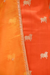 Orange Chiniya Silk Salwar Suit with Pichwai Motifs