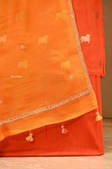Orange Chiniya Silk Salwar Suit with Pichwai Motifs