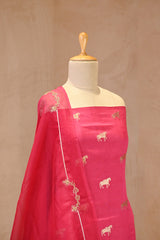 Pink Chiniya Silk Suit Set With Ashva Motifs & Gold Embellished Dupatta