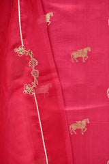 Pink Chiniya Silk Suit Set With Ashva Motifs & Gold Embellished Dupatta