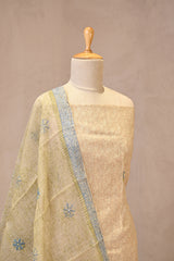 Beige Cotton Silk Three Piece Unstitched Suit Set with Resham Embroidery