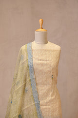 Beige Cotton Silk Three Piece Unstitched Suit Set with Resham Embroidery