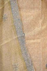 Beige Cotton Silk Three Piece Unstitched Suit Set with Resham Embroidery