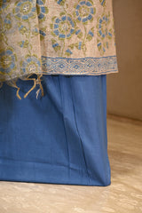 Beige Cotton Silk Three Piece Unstitched Suit Set with Resham Embroidery