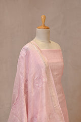 Pink Linen Three Piece Unstitched Suit Set with Floral & Pakshi Applique Work