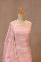 Pink Linen Three Piece Unstitched Suit Set with Floral & Pakshi Applique Work