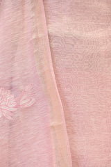 Pink Linen Three Piece Unstitched Suit Set with Floral & Pakshi Applique Work