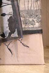 Off White Cotton Silk Three Piece Unstitched Suit Set with Floral Prints and French Knot Embroidery