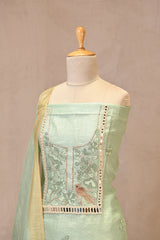 Sage Green Linen Unstitched Suit Set with Applique Work and Zardozi Embroidery