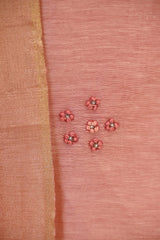 Peach Linen Unstitched Suit Set with Applique Work and Zardozi Embroidery