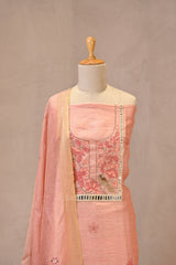 Peach Linen Unstitched Suit Set with Applique Work and Zardozi Embroidery