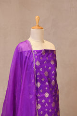 Deep Purple Raw Silk Unstitched Suit Set with Organza Silk Dupatta