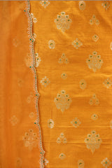 Yellow Pure Raw Silk Three Piece Unstitched Suit Set with Watergold Zari Woven Floral Buta and Embellished Organza Dupatta