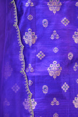 Purple Pure Raw Silk Unstitched Suit Set With Organza Dupatta
