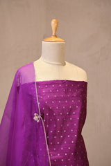Magenta Raw Silk Three Piece Unstitched Suit Set with Zari Woven Floral Buti