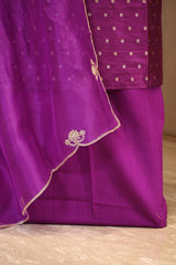 Magenta Raw Silk Three Piece Unstitched Suit Set with Zari Woven Floral Buti