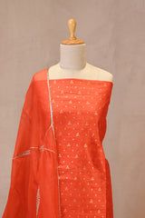 Orange Raw Silk Unstitched Suit Set with Zari Woven Star Butis