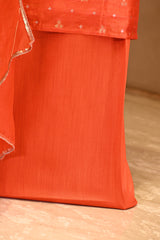 Orange Raw Silk Unstitched Suit Set with Zari Woven Star Butis