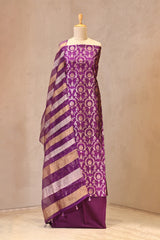 Wine Pure Raw Silk Unstitched Suit Set with Watergold Zari Woven Floral Jaal
