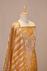 Mustard Yellow Tissue Silk Unstitched Suit Set with Floral Print