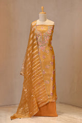 Mustard Yellow Tissue Silk Unstitched Suit Set with Floral Print