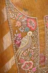 Mustard Yellow Tissue Silk Unstitched Suit Set with Floral Print