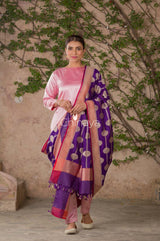 Violet Handwoven Banarasi Katan Silk Dupatta - Chinaya Banaras