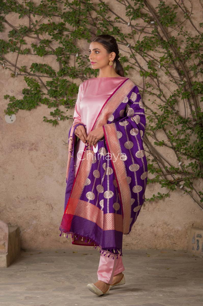Violet Handwoven Banarasi Katan Silk Dupatta