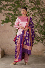 Violet Handwoven Banarasi Katan Silk Dupatta
