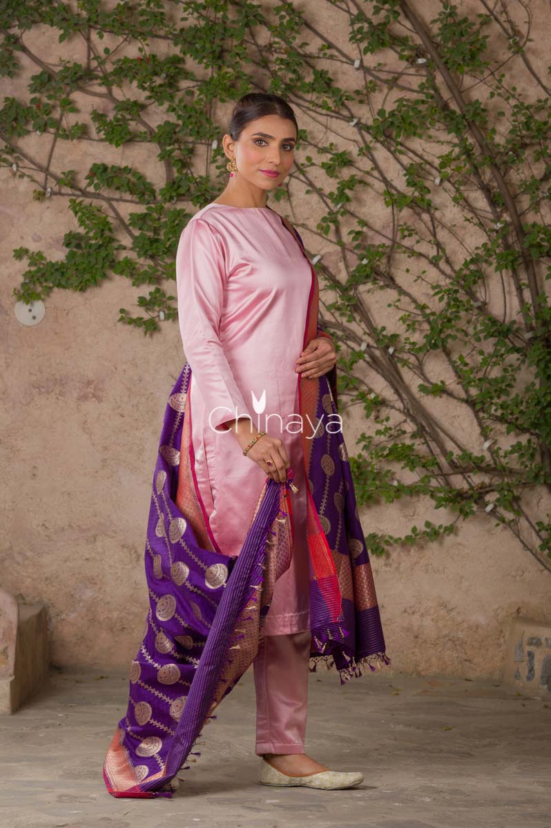 Violet Handwoven Banarasi Katan Silk Dupatta
