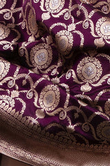 Hickory Purple Handwoven Banarasi Silk Dupatta - Chinaya Banaras