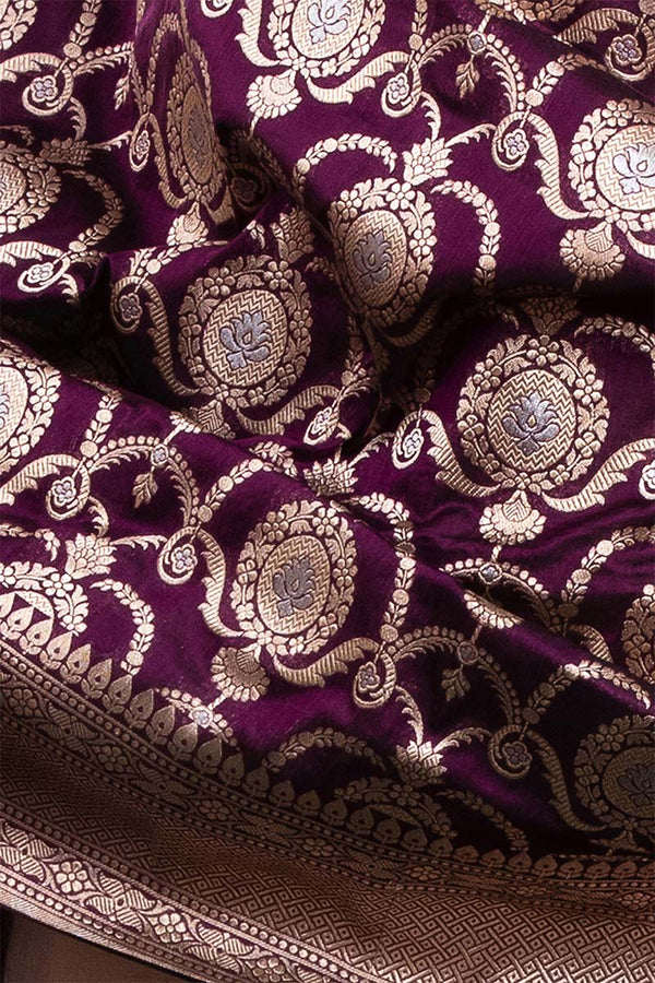 Hickory Purple Handwoven Banarasi Silk Dupatta - Chinaya Banaras