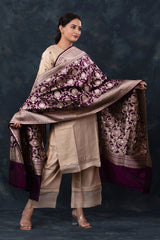 Purple Handwoven Banarasi Silk Dupatta At Chinaya Banaras