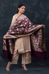 Hickory Purple Handwoven Banarasi Silk Dupatta