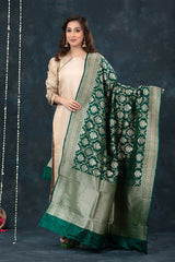Bottle Green Handwoven Banarasi Katan Silk Dupatta