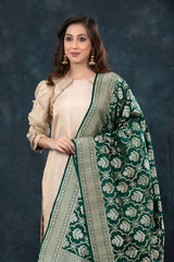 Bottle Green Handwoven Banarasi Katan Silk Dupatta