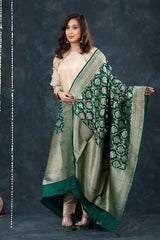 Bottle Green Handwoven Banarasi Katan Silk Dupatta